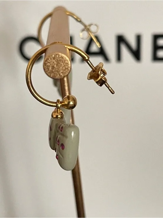 Chanel- Bow Drop Pierced Earrings COA - Picture 3 of 6